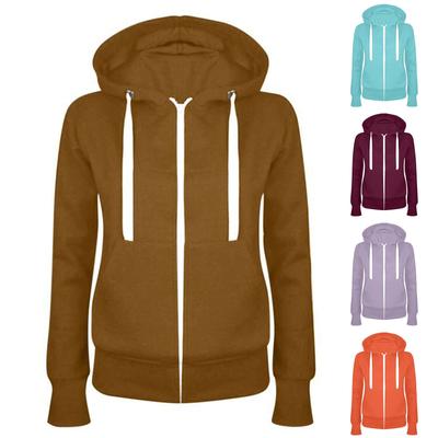 Женская повседневная модная однотонная толстовка с длинными рукавами и капюшоном, карманом на молнии