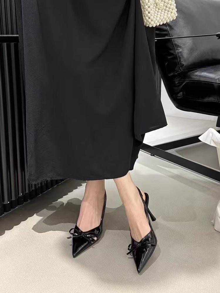 Босоножки с заостренным носком и бантом, весна-лето 2025, новые туфли на французской шпильке со средним каблуком, туфли на высоком каблуке