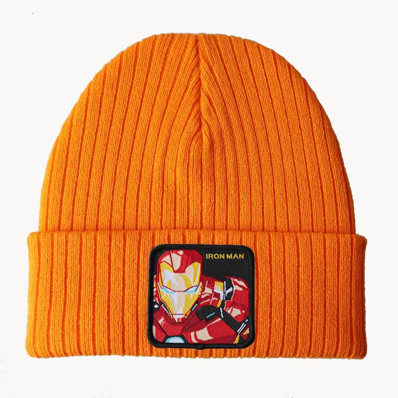 New large-sized knitted hat, winter hat, anime series Iron Man character knit hat, trendy hat, street dance hat
