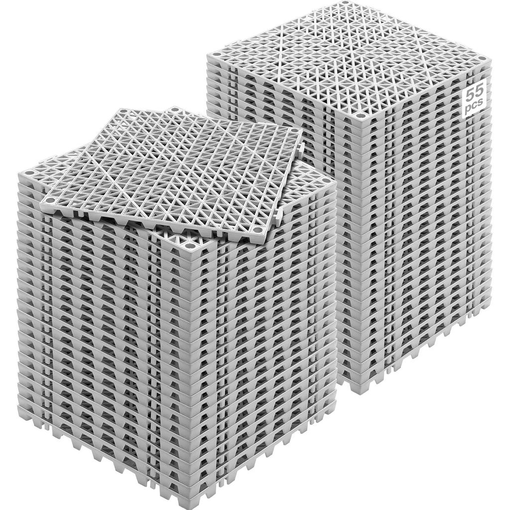 VEVOR Modular Interlocking Cushion, 55 Pack 30 x 30 cm Splicing Drainage Mats, Soft PVC Interlocking Drainage Floor Tiles