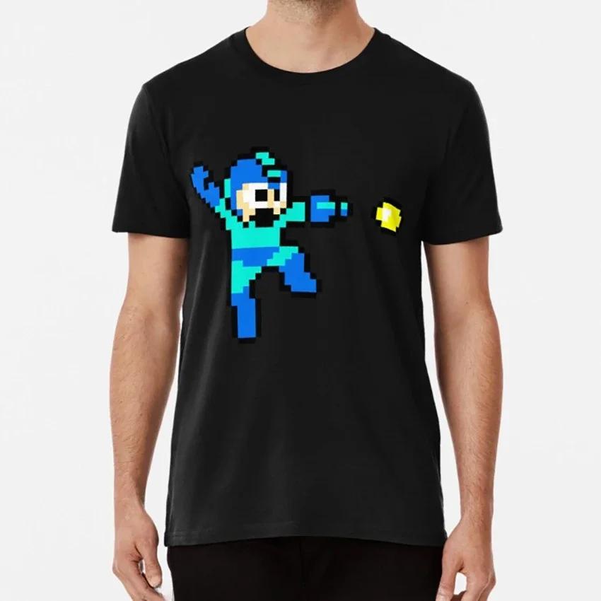 summer Tops Hattori Classic harajuku Funny T Shirt Blue Bomber Megaman Blue Bomber 8 Bit Jumping Shooting Video