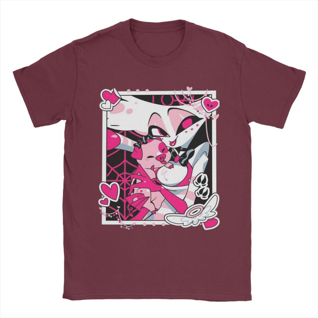 Angel Dusts и Fat Nugget Селфи Hazbins Hotels Футболка Мужская Хлопковая Повседневная Футболка С Круглым Вырезом Футболка С Коротким Рукавом Топы Подарок