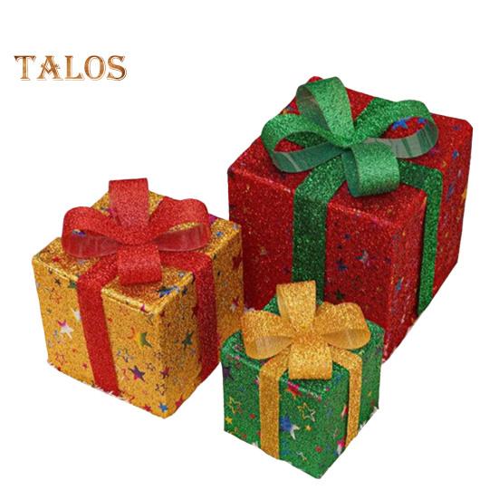 3 шт. Рождественские светящиеся подарочные коробки с функцией памяти, портативные светящиеся подарочные коробки на батарейках, рождественские украшения