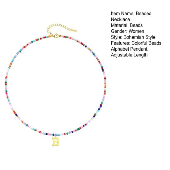 Ожерелье из бисера Красочные бусины в богемном стиле Кулон с алфавитом Регулируемая длина из нержавеющей стали для женщин и девочек Персонализированное начальное колье-колье