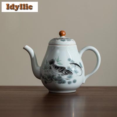 220 мл Древний синий подглазурный цвет Чайник с рыбой Элегантный чайник с заварником Чайник для заваривания чая с шариковым отверстием Принадлежности для чайной церемонии