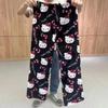 Women's Cartoon Cat Flannel Pajama Pants - Warm Velvet Lined for Autumn and Winter Casual Wear