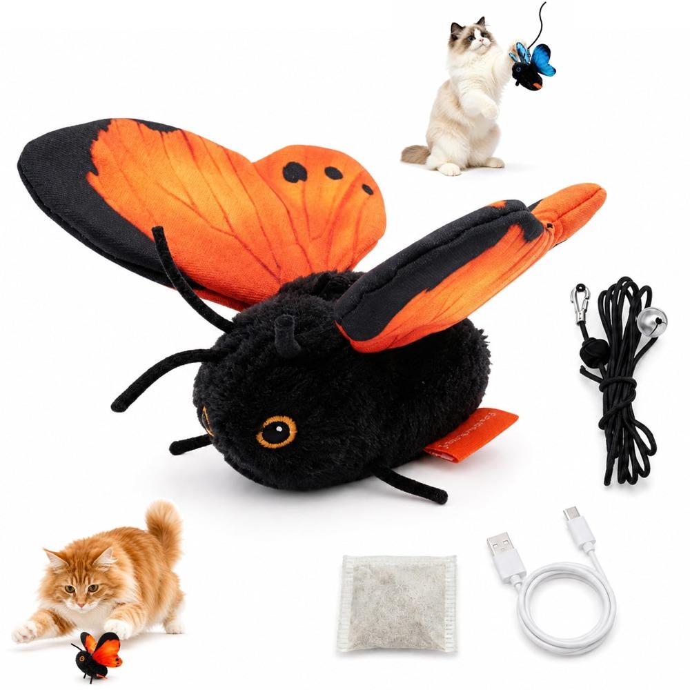 Realistic Wing Motion Flapping Butterfly Toy Rechargeable Interactive Cat Toy Indoor Cats