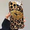 Золотые губы Леопардовый принт Золотая металлическая краска Стеклянный чехол для телефона Для iPhone 11 12 13 14 15 16 17 Pro Max 15 14 Plus 17 Air 16E Чехол
