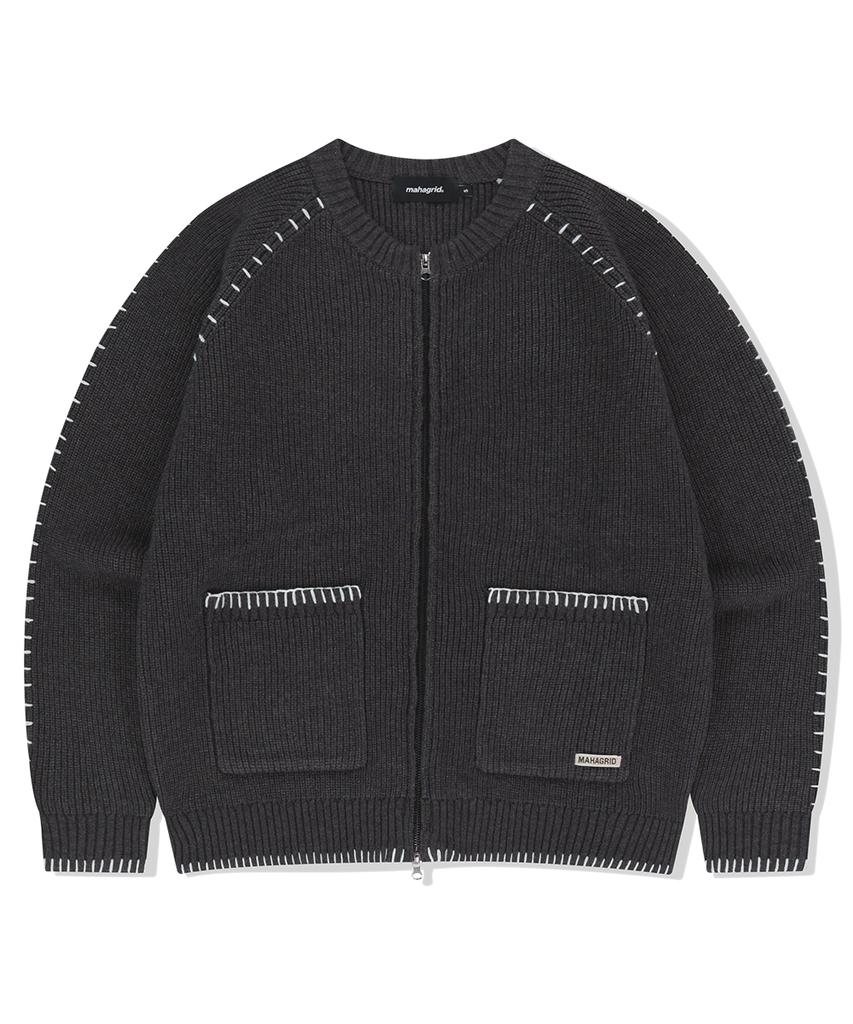 MAHAGRID Stitch Zip-Up Knit Charcoal(Mg2Fsmk680A)