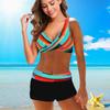 Women's Shoulder Strap Swimsuit Seductive Creases Print Bikini Tankini Swimsuit