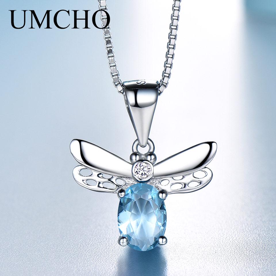 Umcho Sky Blue Topaz Pendants Necklaces Jewelry Lovely Honey Bee Design Pendant With Chain Fine Jewelry
