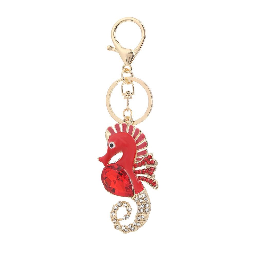 Super Flash Car Key Ring Rhinestone Bag Pendant Fashion Ocean Seahorse Keychain For Women Bag