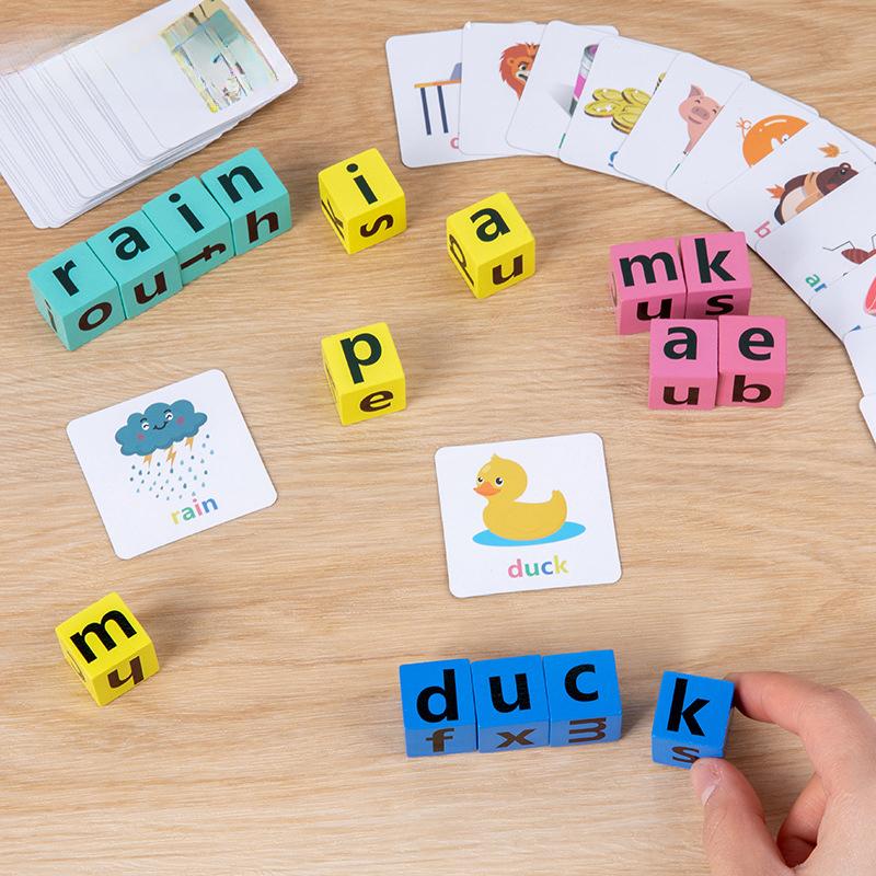 Montessori Letter Spelling Block Fun Games For Kids Spelling Words Early Learning Educaitonal English Cards Puzzle Games
