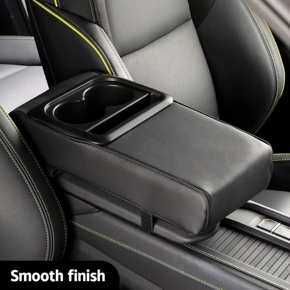 with Cup Holder Center Console Armrest Cushion PU Leather Car Armrest Pillow Universal