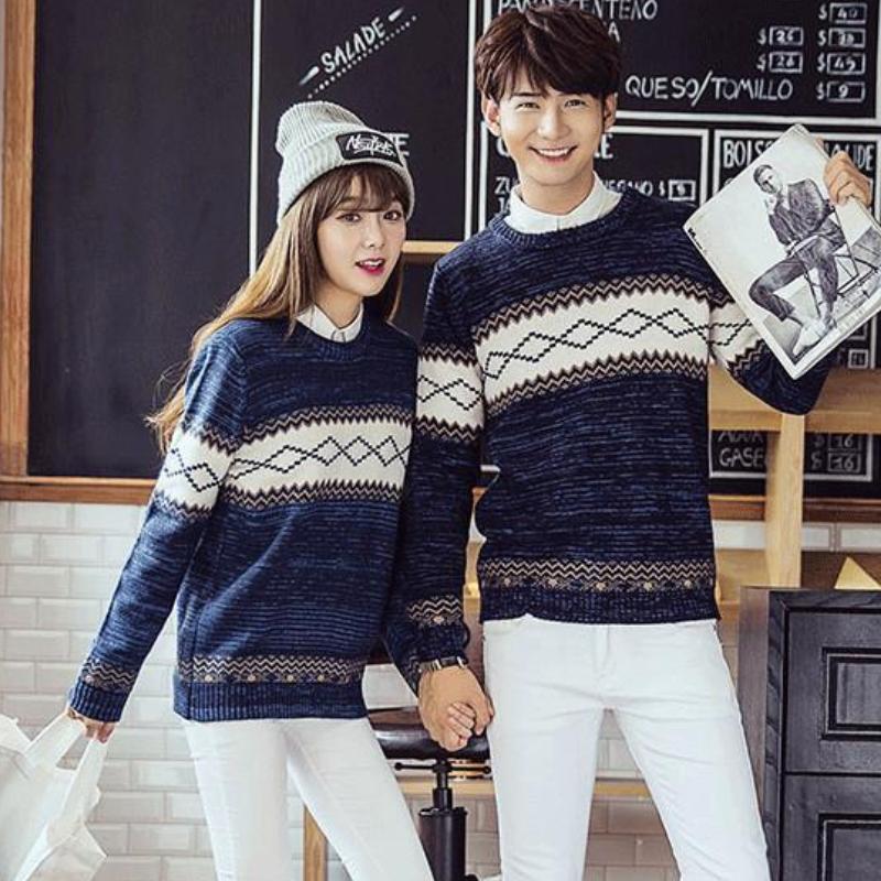 Осенне-зимний модный стильный свитер для мужчин, красивый с круглым вырезом, облегающий пуловер, женский свитер для пары