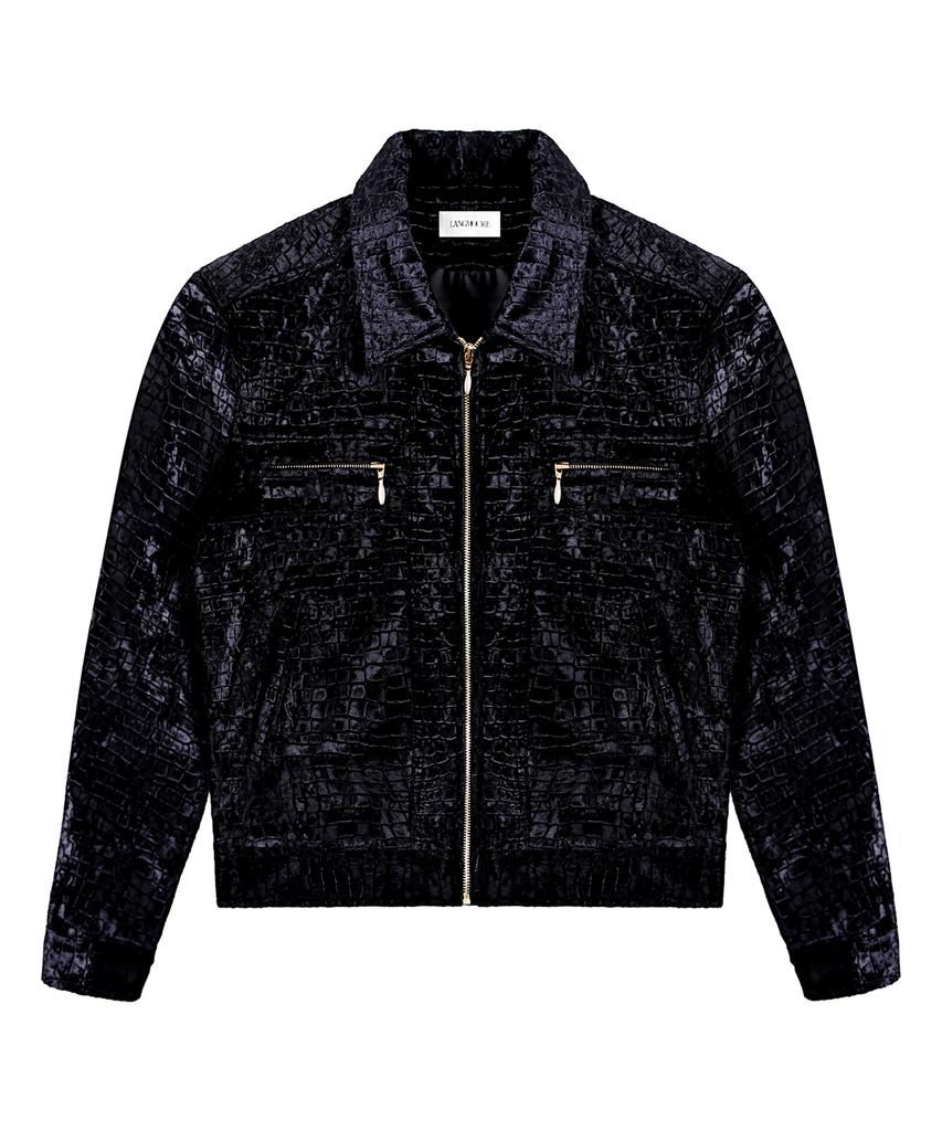 LAENGMUEO Aaron Crocodile Embossed Velvet Jacket (Black)