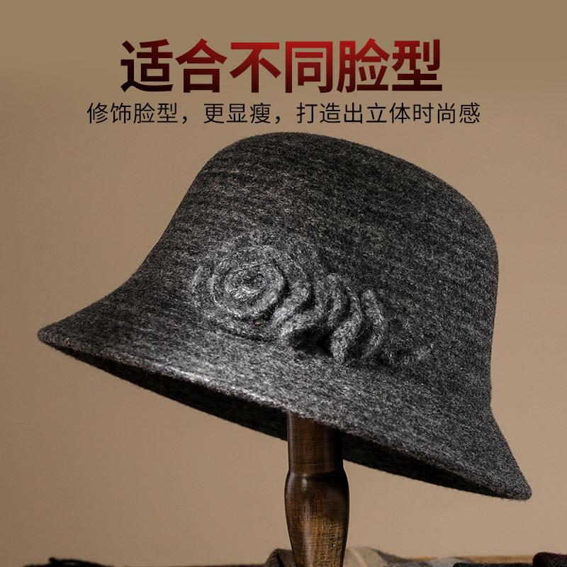 Hat Female Middle-aged Old Autumn and Winter Fashion Wool Basin Hat Old Lady Autumn Elegant Mother Hat Warm Bucket Hat