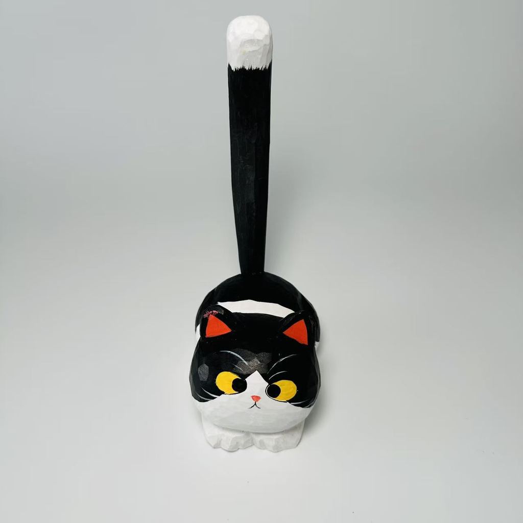 Wooden Cat Figurine Creative Desk Decor For Home Office Gift Ideas