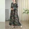 New 2025 Women Plus Size Spring Long Dress Loose Basic Vintage Oversize Long Sleeve Maxi Floral