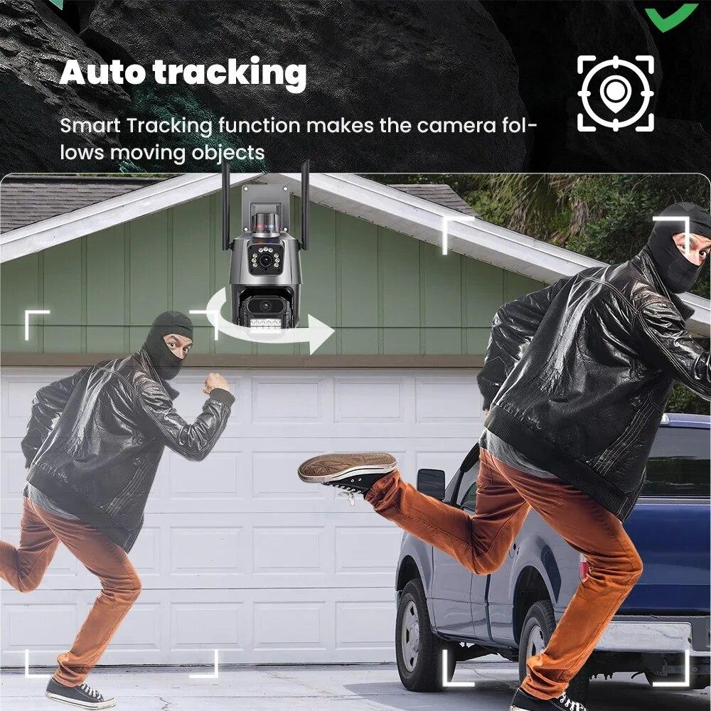 Новая IP-камера EU 8MP 4K, наружная Wi-Fi PTZ, двойной объектив, двойной экран, автоматическое отслеживание, водонепроницаемая система видеонаблюдения, полицейская световая сигнализация, CCTV