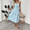 A New Romantic and Casual Vacation Dress with Wind Pressure Strips, Decorated Stripes, Halter Straps and Sleeveless Sleeves