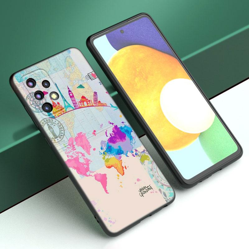 Чехол для телефона с картой мира для путешествий для Samsung A13 A22 A24 A32 A23 A25 A34 A35 A52S A53 A54 A55 A73 5G A12 A14 A15 A31 A33 A50 A51 A72