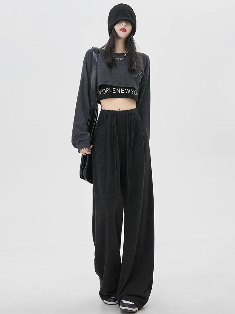 Широкие брюки женские весенне-осенние клейкие рисовые брюки свободные ленивые повседневные брюки с высокой талией корейская уличная одежда