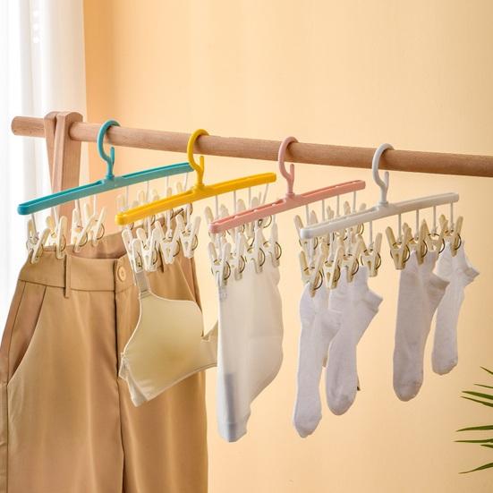 Clothes Drying Hanger 8 Clips 360 Degree Rotatable Windproof Plastic Laundry Hanger Underwear Socks Holder Household Supplies