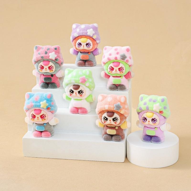 Flocking blind Box baby three cuddly action figure to touch blind bag tabletop adornment knickknack tide play cute pet For Gift