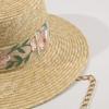 Ins Chic Summer Natural Straw кружево Цветочная вышивка Лента Золотая цепь Праздничная женская фетровая кепка Женская шляпа от солнца для отдыха