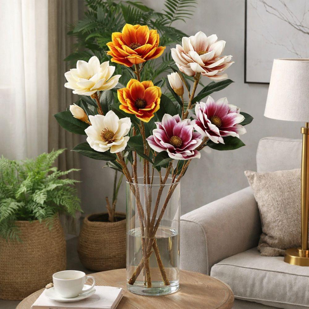 Real Touch Artificial Magnolia Flower Large Faux Magnolia Branch Home Decoration