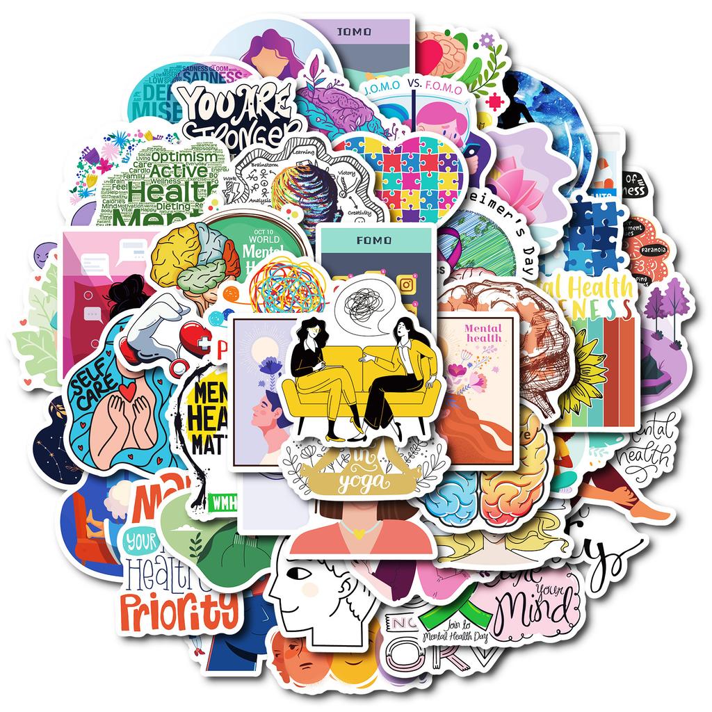 50 Hand Painted Mental Health Graffiti Decorative Stickers Diy Skateboard Water Cup Flat Decorative