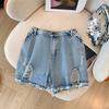 Большие размеры женские рваные джинсовые шорты летние новые шорты с высокой талией