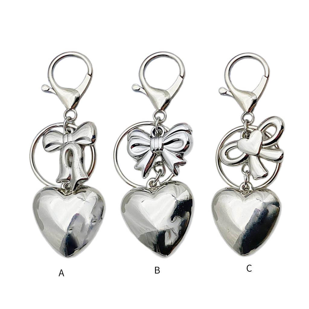 Personalized Heart Shaped Pendant Beautiful Heart Keychain Charm Elegant Bowknot Keyrings for Fashion Enthusiasts