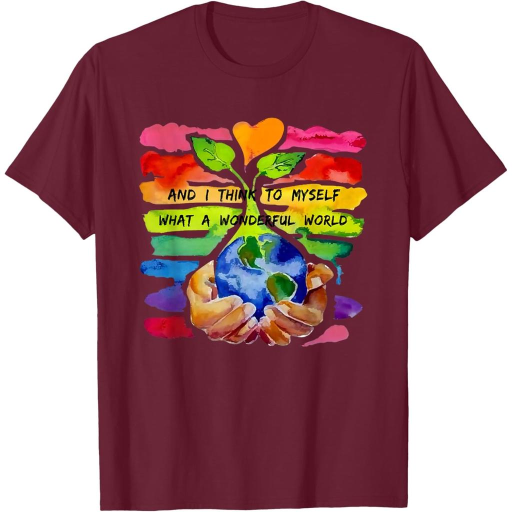 Wonderful World Earth Day Graphic Cotton T-Shirt Casual Short Sleeve Crewneck Tee