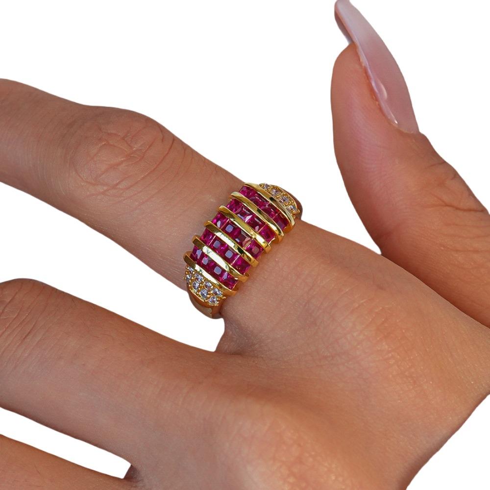 Jewelry Accessories Zircon Opening Ring Geometric Chunky Enamel Ring Rhinestone Ring Women Gift