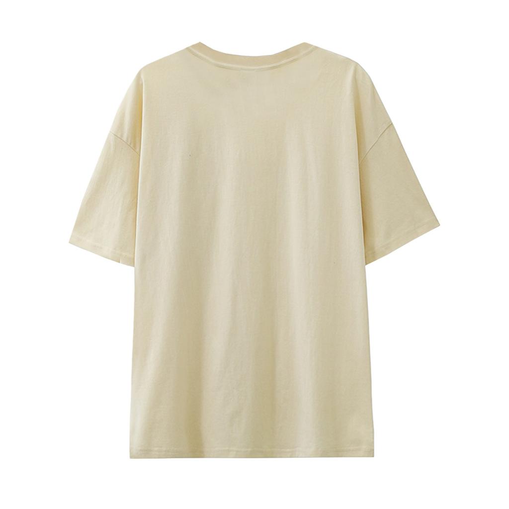 Ladies T-shirt Casual Loose Printed Round Neck Pullover Short Sleeve T-shirt Top