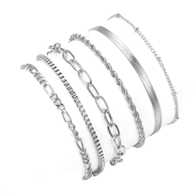 6 Штук Водонепроницаемые Позолоченные 14К Составные Браслеты для Женщин Изящный Набор Ювелирных Изделий Цепочка Кубинского Плетения Цепочка Клипса