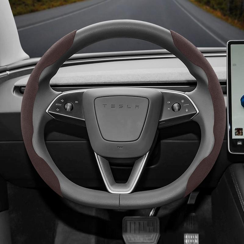 Подходит для Tesla Нескользящая Пряжка Сегментированная Замшевая Накладка на Руль Подходит для Модели 3 Highland 2024 Y X S Juniper Cybertruck Аксессуары