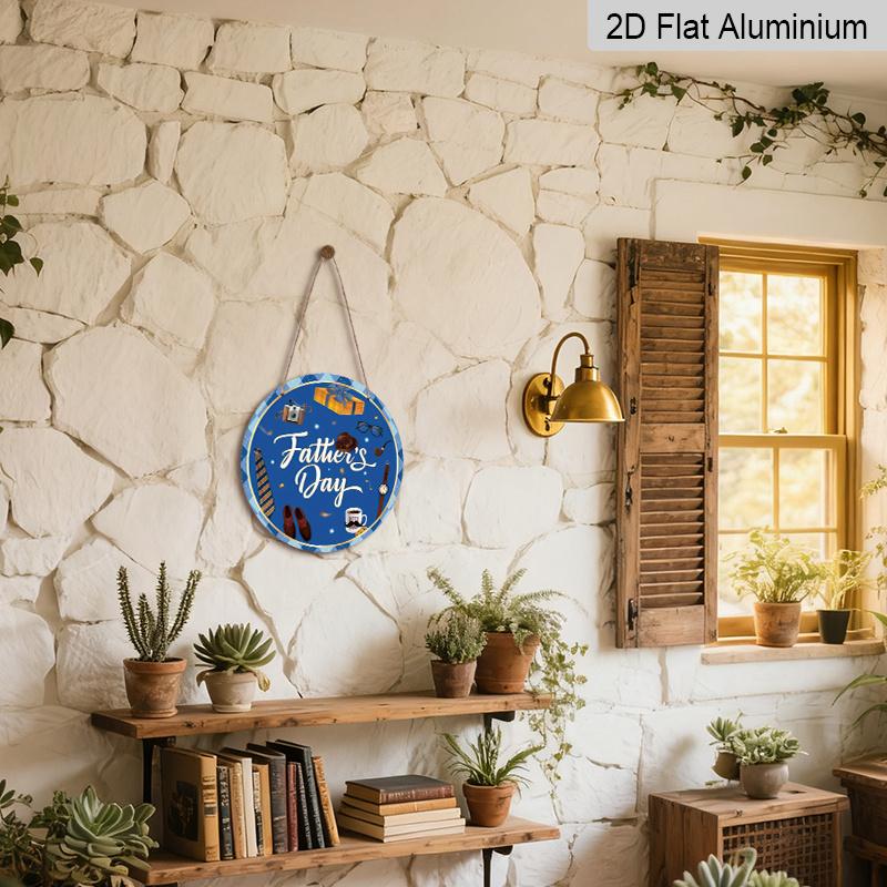 2D Flat 1pc, 8x8 in, Happy Father's Day aluminum metal logo, family gift window decoration, porch, room, home, wall decoration, easy to hang