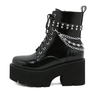 Модные женские ботинки в панк-стиле, ботинки на платформе, высококачественная кожа, готические женские ботильоны, цепочка, массивная толстая подошва, ботинки Botas Mujer