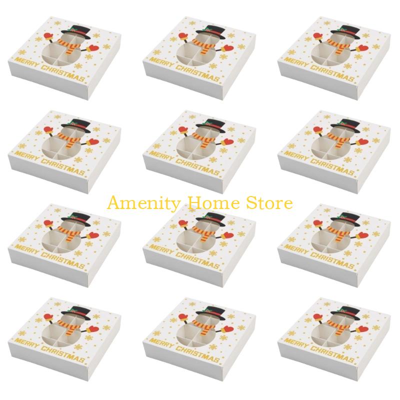 F26C 12Pcs Christmas Treat Boxes 12 Slot Chocolate Gift Box Cookie Candy Box Recycled Paper Packaging Box Christmas Supplies