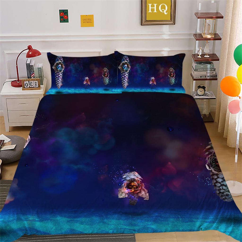 3D Horror Patterned Printed Bedding Set with Skull Head Pattern Down Duvet and Pillowcase 2/3 Pieces Halloween Festive Atmosphere Home Decoration