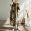 Floral Printed Cotton and Linen Women's Long Dress