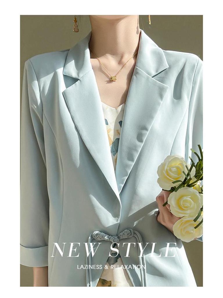Женский белый шифоновый пиджак - лето 2024, элегантный дизайн, застежка на пуговицы, рукава три четверти