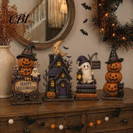 Vintage Haunted House Tiered Tray Decor Farmhouse Halloween Wooden Tabletop Decorations, Table Topper Signs, Spooky Decorative Storage Accessories
