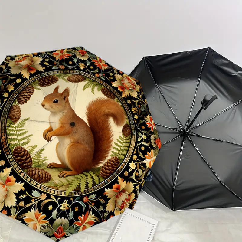 1PC squirrel flowers Umbrella-8-Rib Reinforced, Automatic Open, Lightweight & Durable, Cute Fashion Accessory for Outdoor, Beach or Casual Use, Beach