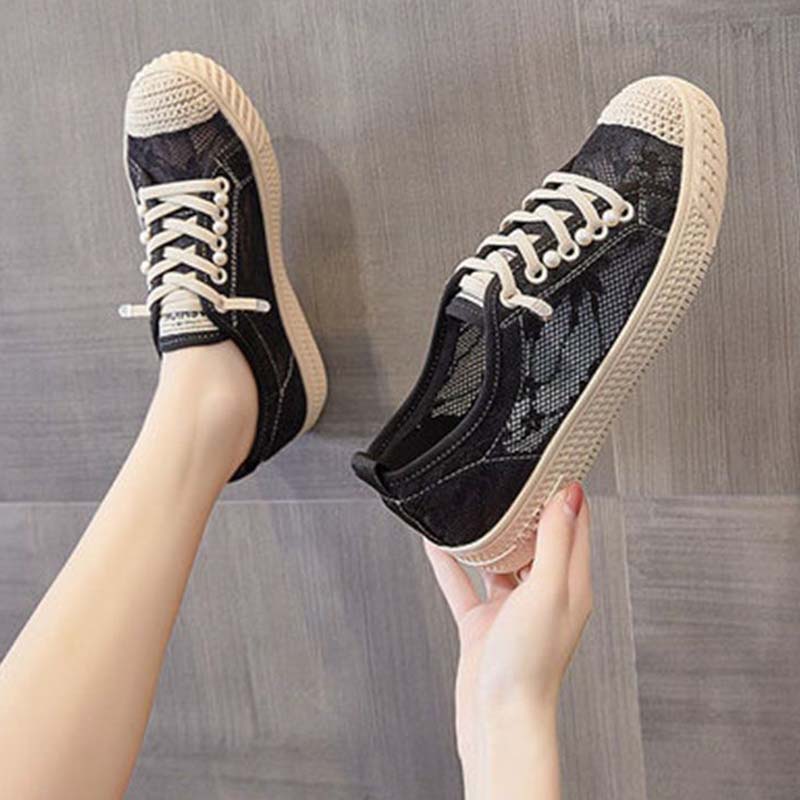 Женская обувь на плоской подошве с сетчатым вырезом, дышащая парусиновая обувь с тонкой мягкой подошвой, простой повседневный стиль, весна-лето