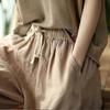 Women's Retro Cotton and Linen Casual Pants Summer Haren Pants Loose Solid Color Casual Cropped Pants