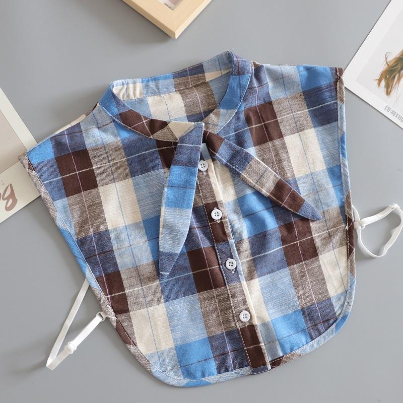 Front Tie Fake Collared Shirt Plaid False Collar Woman Vintage Detachable Collar For Sweater Blouse Half Shirt Accessories